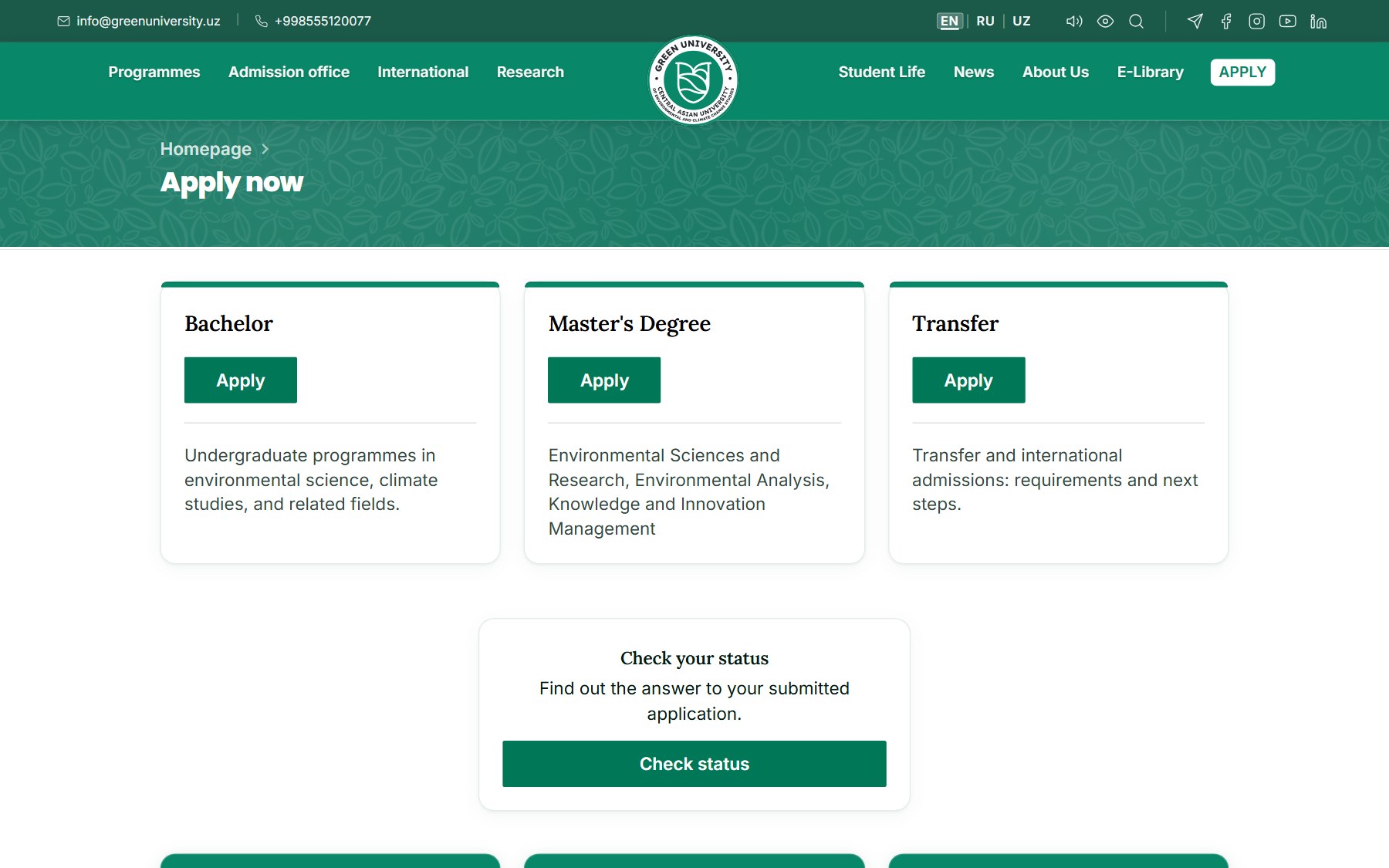 Qabul portali — apply.greenedu.uz